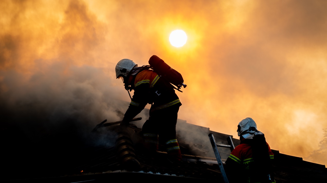 Firefigthers figthing house fire in Denmark
