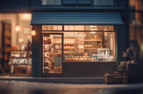 Illuminated bar counter inside modern drink establishment generated by artificial intelligence